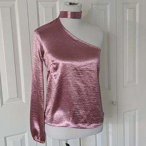 Project Runway off one shoulder shiny top NWT
